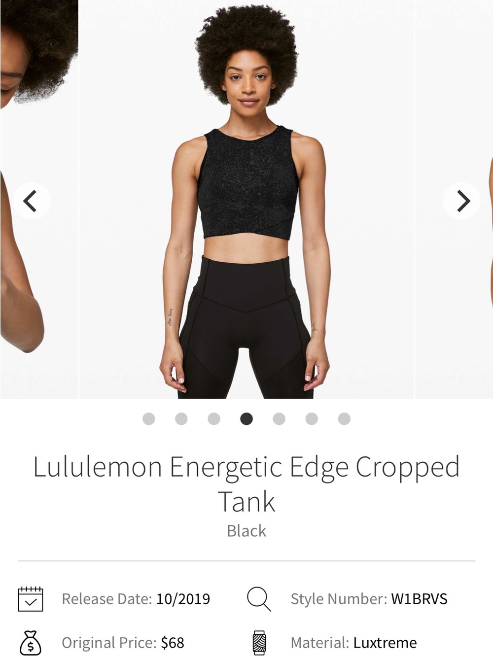 lululemon athletica Black Energetic Edge Cropped Tank